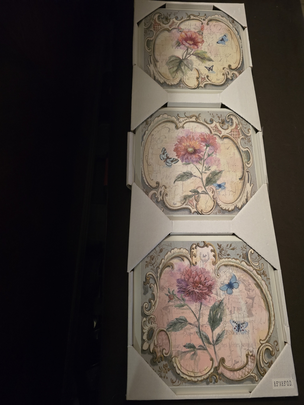 Vintage-Inspired Pink Floral & Blue Butterfly Art Prints - Unbranded
